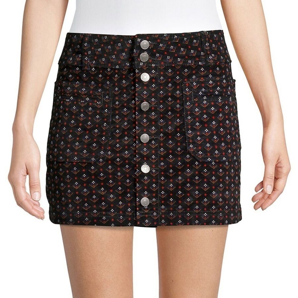 Free People We The Free Joani Corduroy Mini Skirt Black Size 24 Button Front Hig